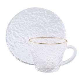 Xícara de Chá com Pires Martelado Cristal Lyor 180Ml - Borda Dourada