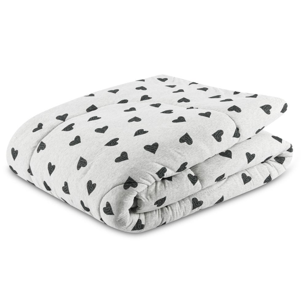 Edredom Solteiro de Malha Tóquio/Mescla Milano Havan Casa - Corações Cinza
