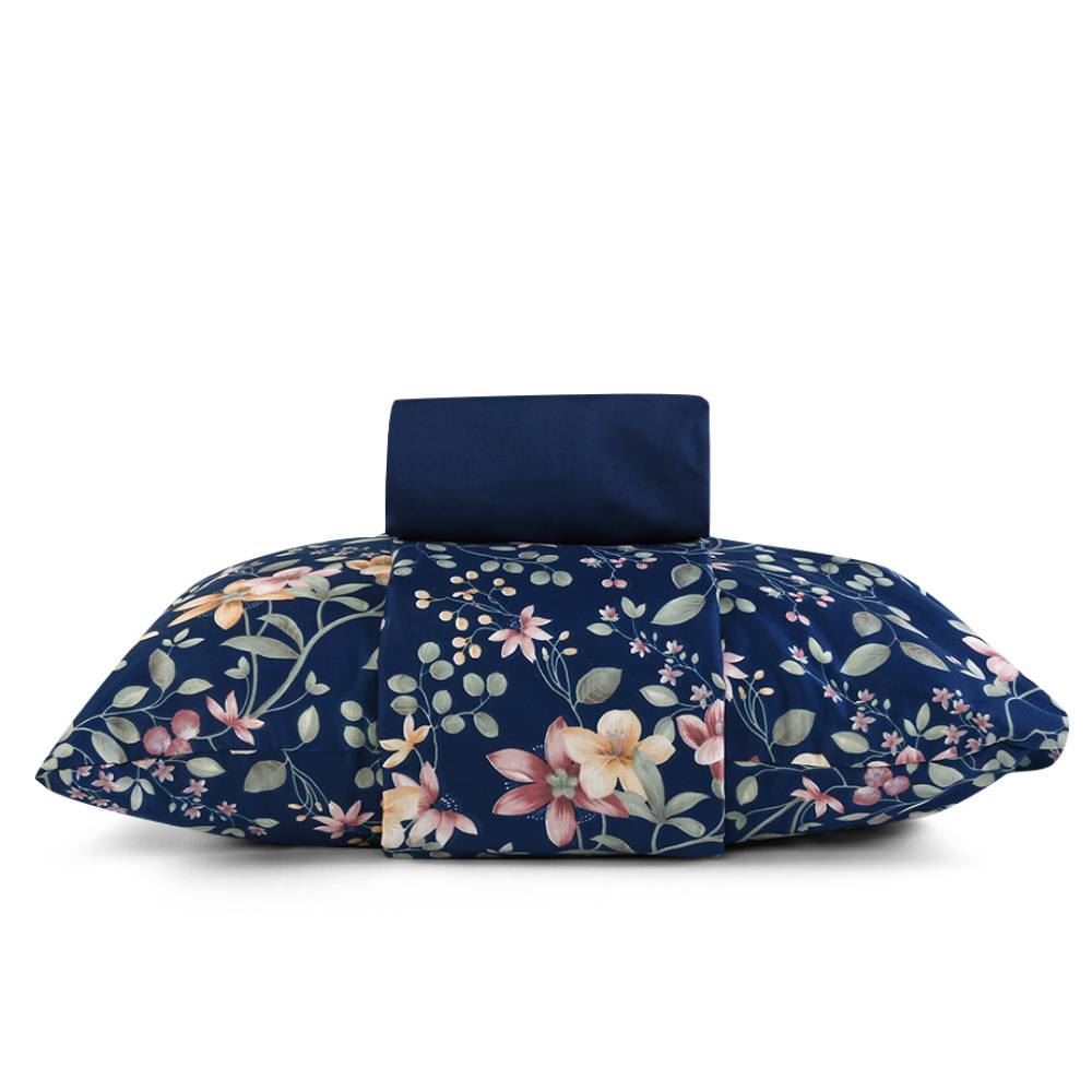 Jogo de Cama Solteiro Micropercal Havan Casa 3 pçs - Jungle Marinho Flowers