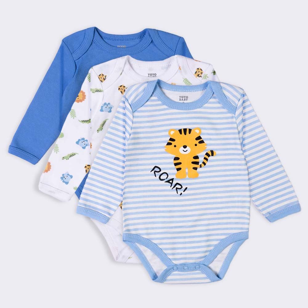 Kit Bebê Body Manga Longa 3 Peças Yoyo Baby Blue Leao