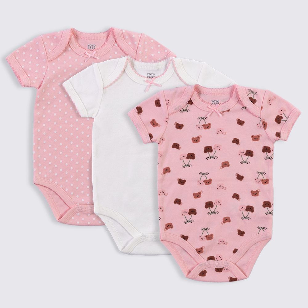 Kit Body Bebê 3 Peças Yoyo Baby Rosa Cereja