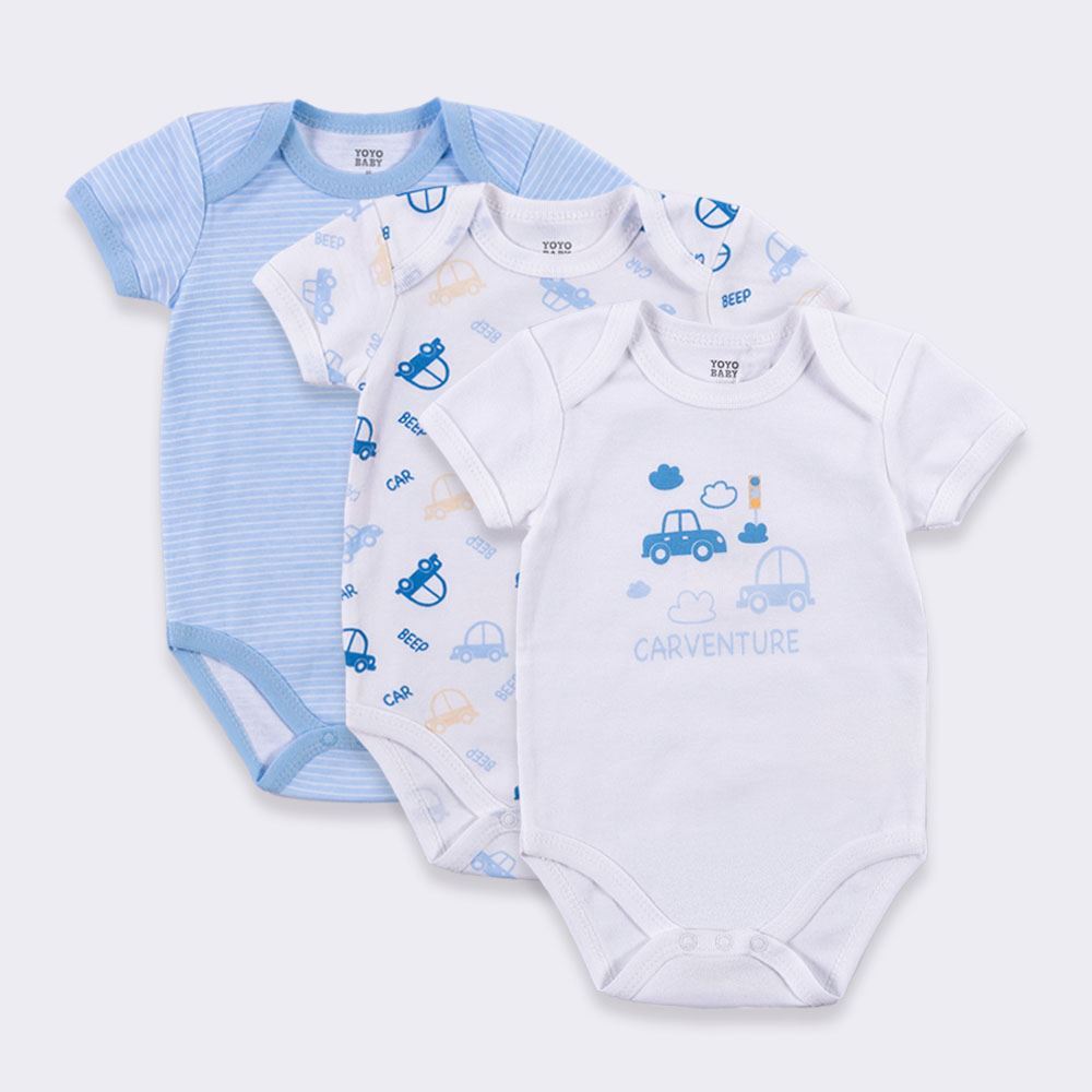 Kit Body Bebê 3 Peças Yoyo Baby Branco Carrinhos