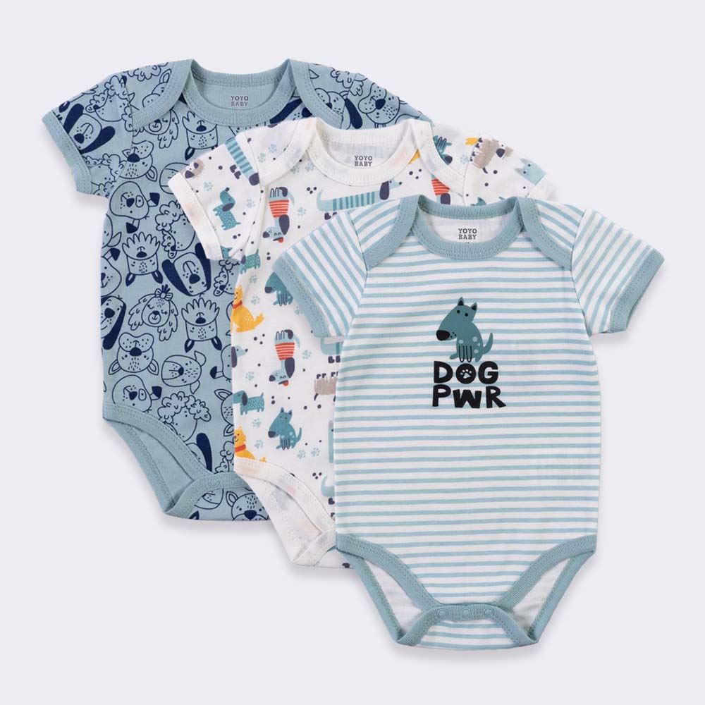 Kit Body Bebê 3 Peças Yoyo Baby Azul Cachorrinhos