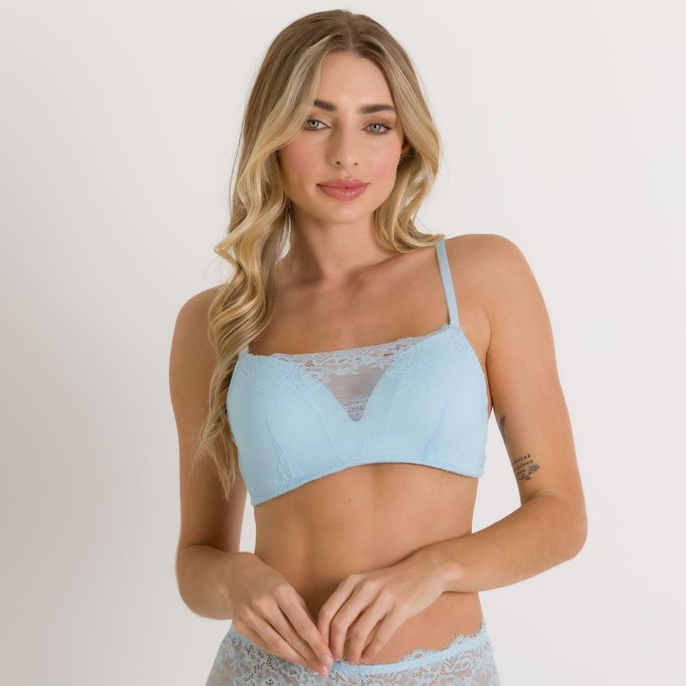 Sutiã Top Em Renda De Poliamida Camila Moretti Azul Claro