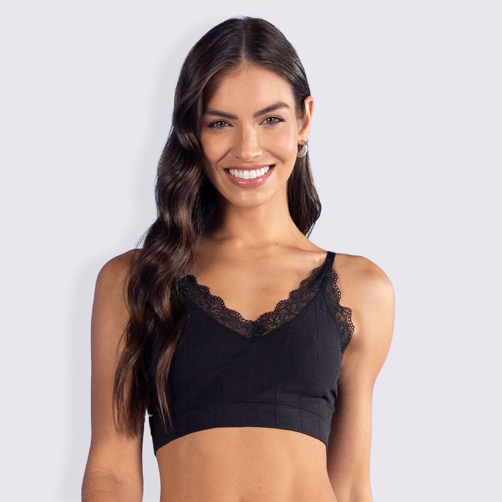 Sutiã Top Sem Costura Com Renda Camila Moretti Preto